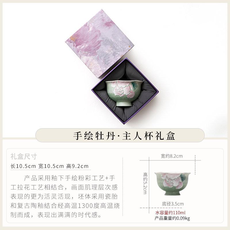 High-end exquisite Kung Fu teacup, large master cup, tea cup, women's special cup, hand-painted pastel peony tea bowl