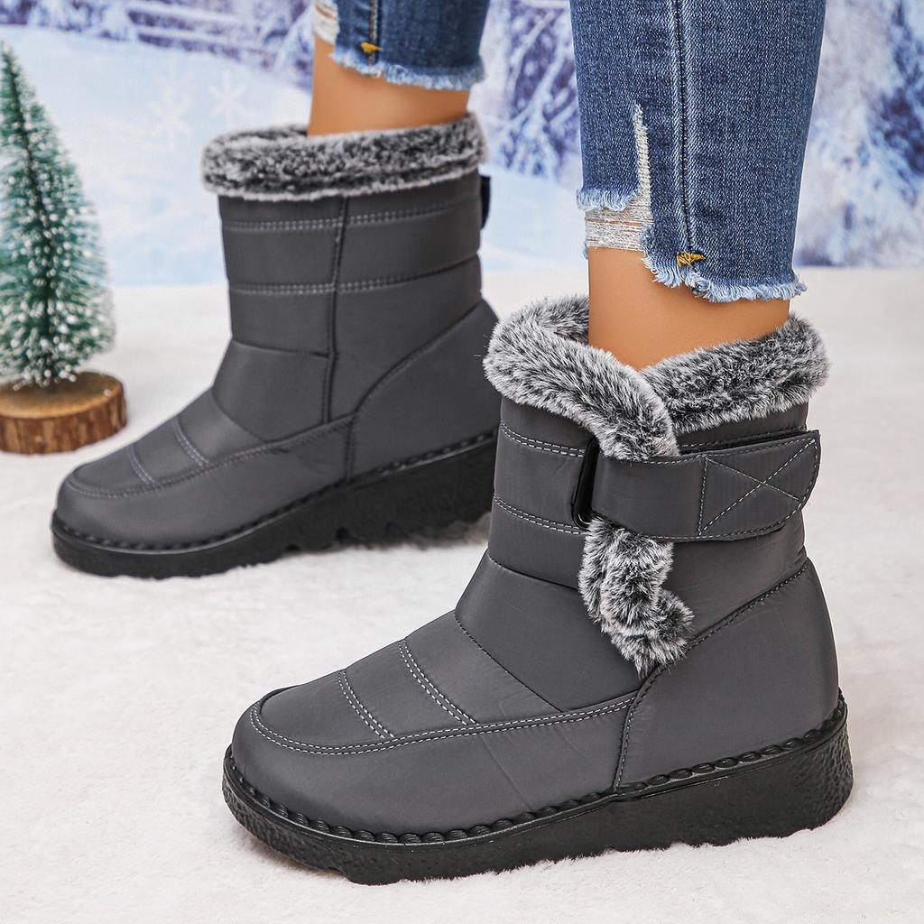 Retro Waterproof Fabric Snow Boots Women 2025 Winter Warm Short Plush Ankle Booties Casual Non Slip Hiking Sneakers Size 43