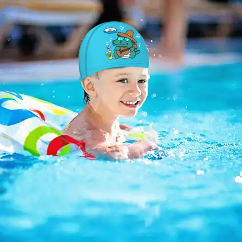 Kinder Badekappe Niedlich Wasserdicht Hochelastisch Ohrenschutz Badehut für Jungen Mädchen Cartoon Kind Schwimmzubehör