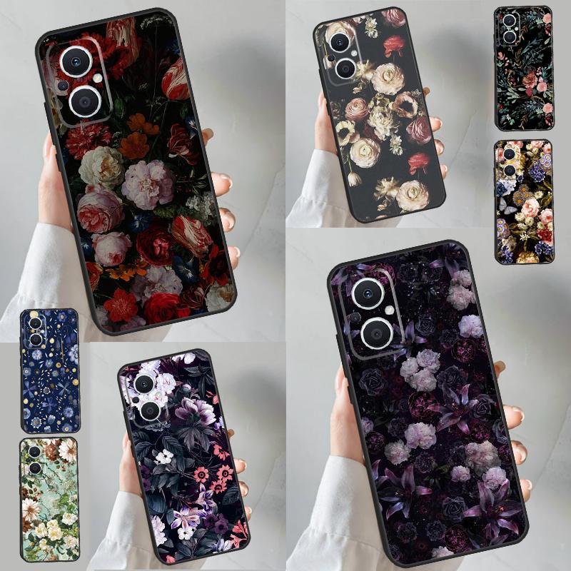 Půlnoční květinový kryt Pro OPPO Reno 13 13F 12 F 11 8T 7 8 10 Pro OPPO Find X8 X6 Pro X3 X5 Lite Kryt Coque