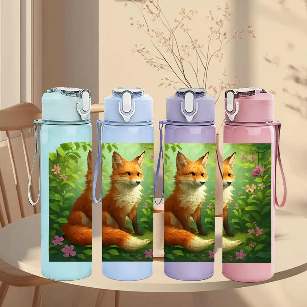 1pz Busto di Volpe Rossa Selvatica 750ml Plastica Colorata Borraccia Sportiva Tappo Flip-Top Anti-Goccia Per Sport Ufficio Uso Domestico
