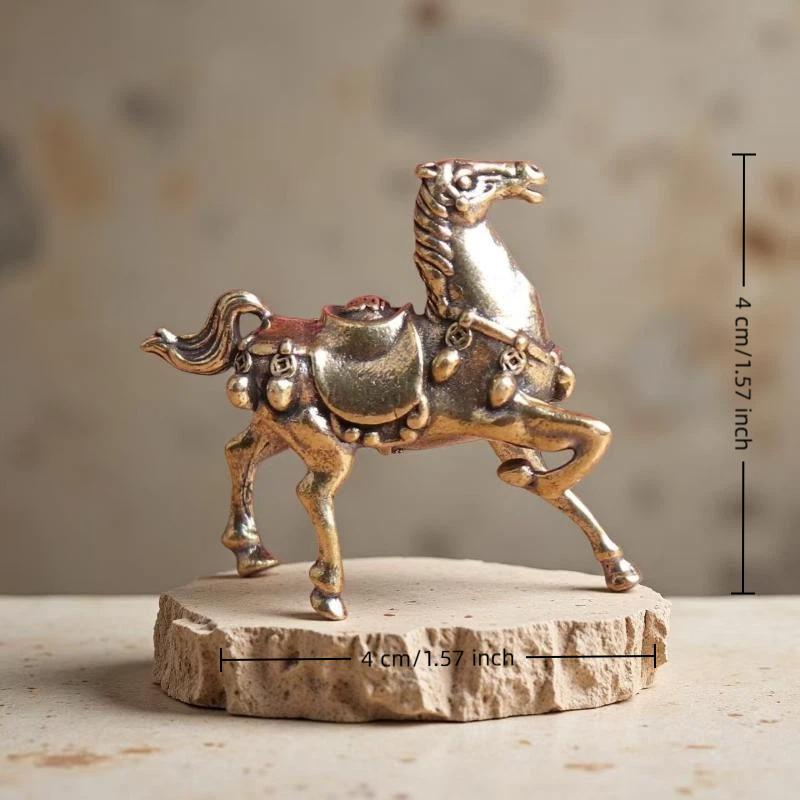 Antique Brass Solid Long Tail Horse Figurine Miniature Ornament Copper Zodiac Animal Mini Office Desktop Decoration Craft