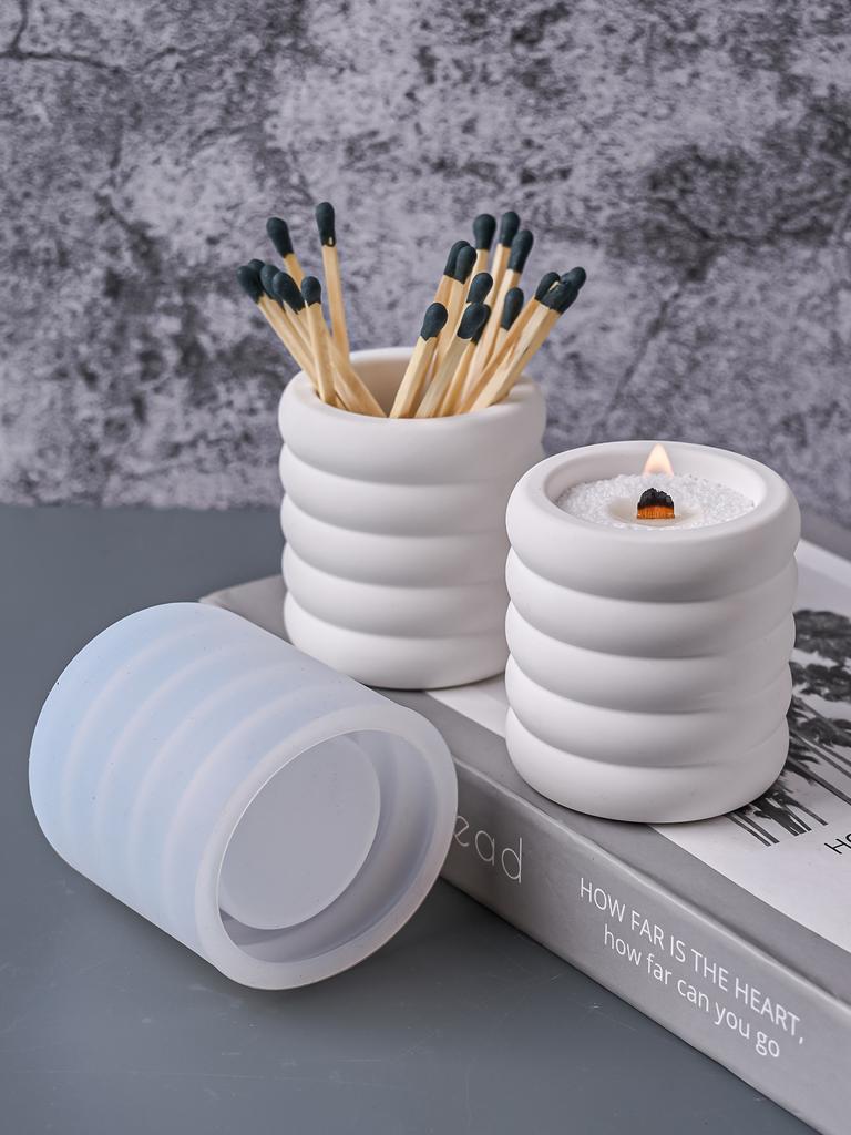 DIY Round Candle Jar Silicone Mold Handmade Flowerpot Concrete Molds Cement Storage Cup Mould Resin Crafts Casting Home Decor