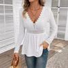 Spring Elegant Women Solid Color V-Neck Splicing Lace Long Sleeve T-Shirt Top Women Versatile Closet Essential Fashion Items Shirt