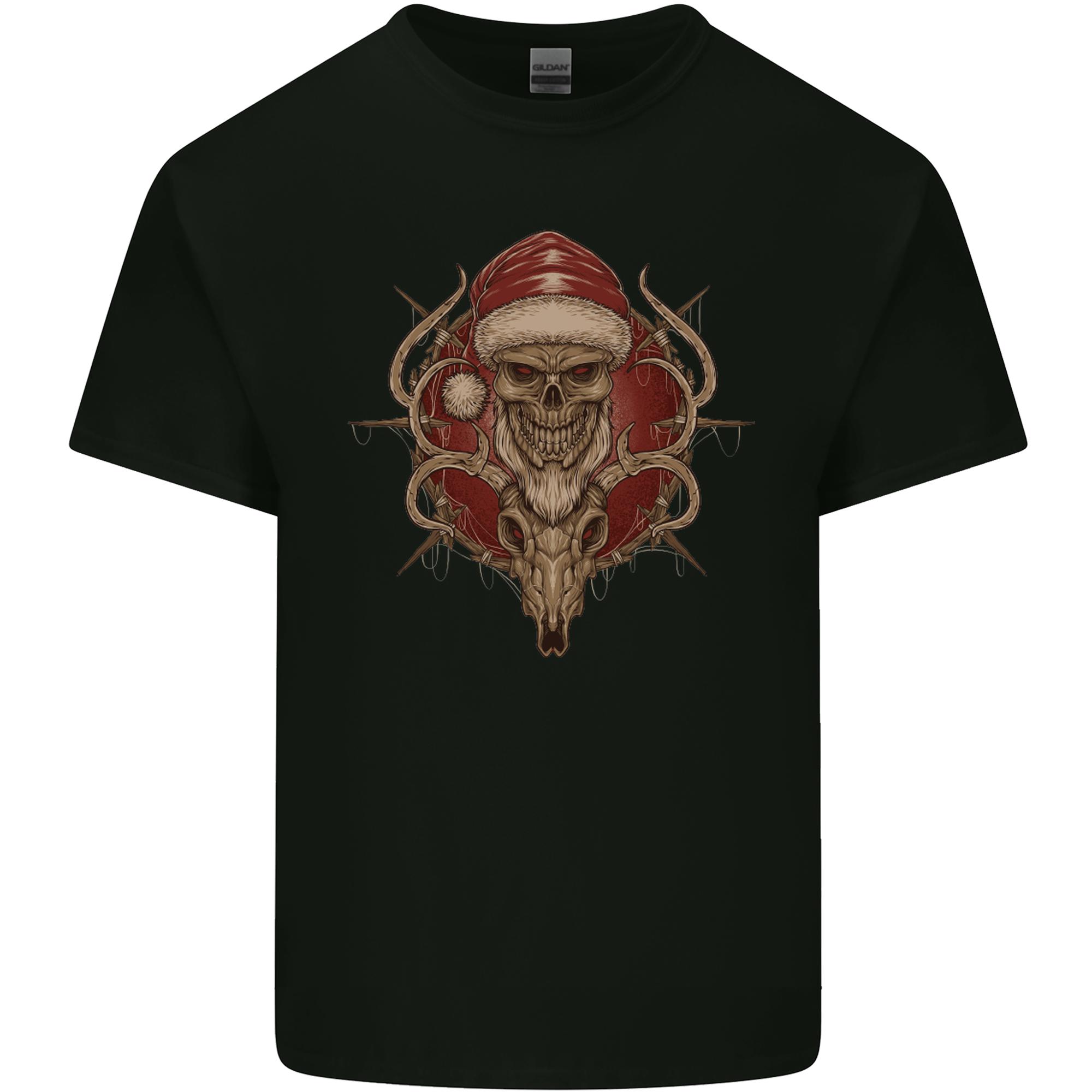 Christmas Reindeer Santa Skull Gothic Unisexs Light Cotton TShirt S