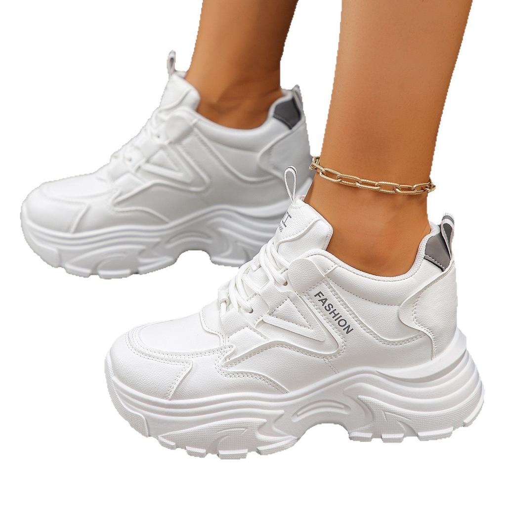 Women's Chunky Sneakers White Black Platform Sports Shoes for Women Height-increasing Shoes Thick Bottom Vulcanized Shoes Woman