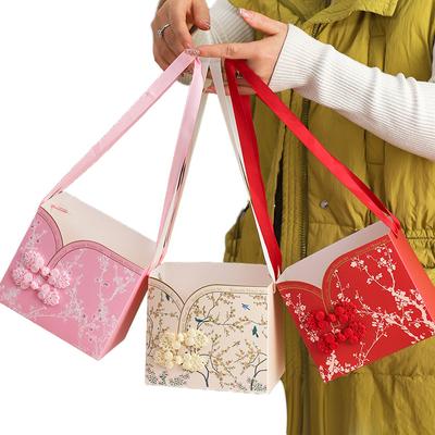 2 Teile/beutel Bestickte Gedruckte Leere Box Tragbare Blumenbox Handgemachte Kreation Knopf Dekorative Gedruckte Muster Chinesischen Stil