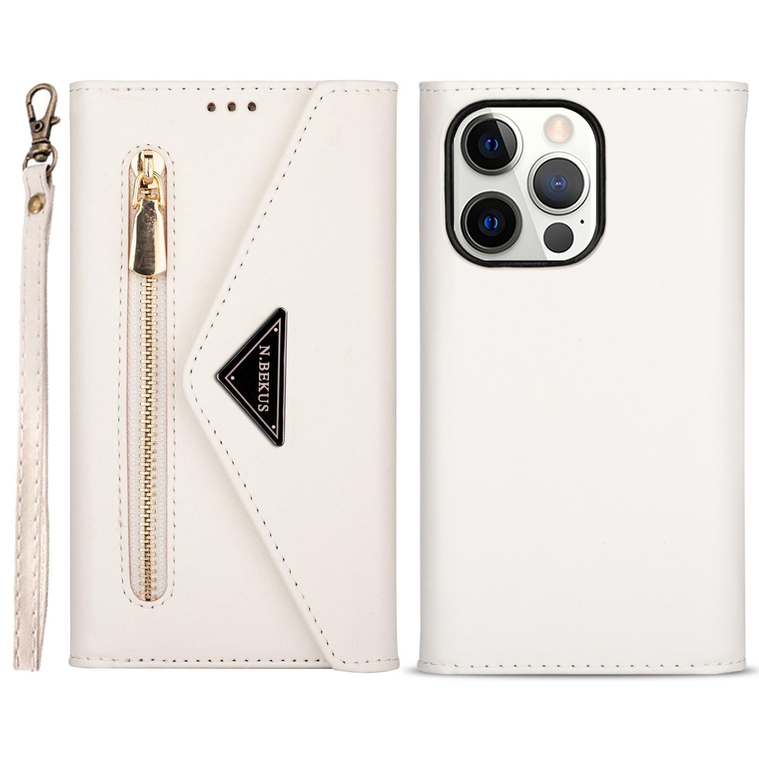 

N.BEKUS For iPhone 16 Pro Max Cases Skin-Touch Cell Phone Cover with Short+Long Strap White