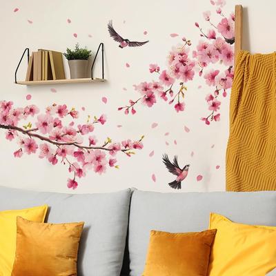 Wall Stickers Featuring Cherry Blossoms and Pink Perfect for Interiors and Modern Waterproof Wallpaper Stickers with Removable DIY Wall Decor for and