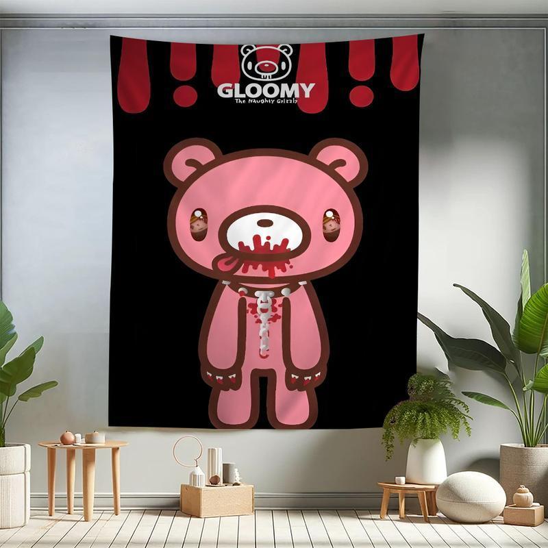 Gloomy Bear Playful Grizzly Bear Tapestry, Gothic Cute Pink Bear Wall Hanging, Bedroom Living Room Dormitory Home Decor 100X70CM