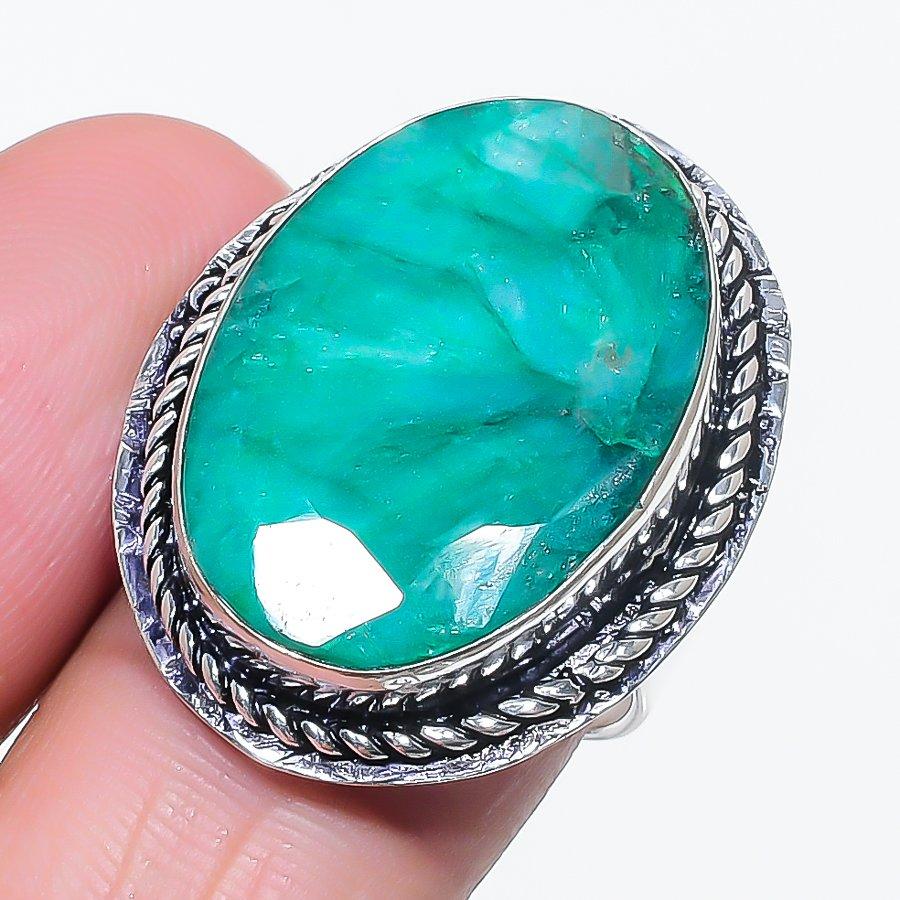 

Натуральный Скота Изумруд(Смоделированный) Ювелирное изделие из стерлингового серебра 925 пробы, кольцо, размер 8 t3b05