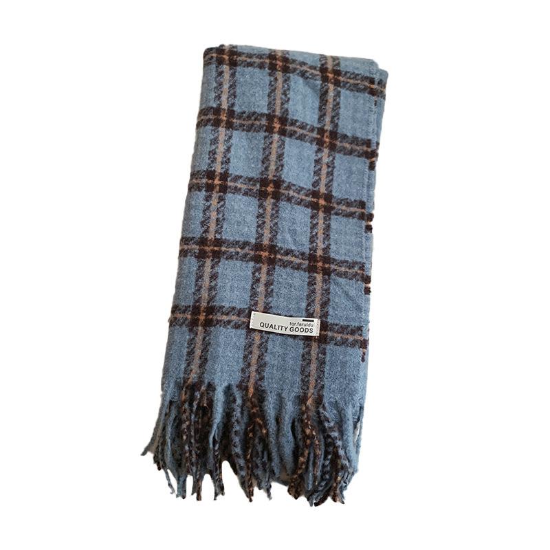 Premium Plaid Scarf Women's Winter Korean Version Fringed Student Retro Versatile Couple Thickened Warm Scarf