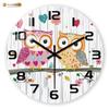 Owl Couple Wall Clock, Whimsical Heart and Flower Design, 2D Flat Printing Decorative Clock for Kids Room