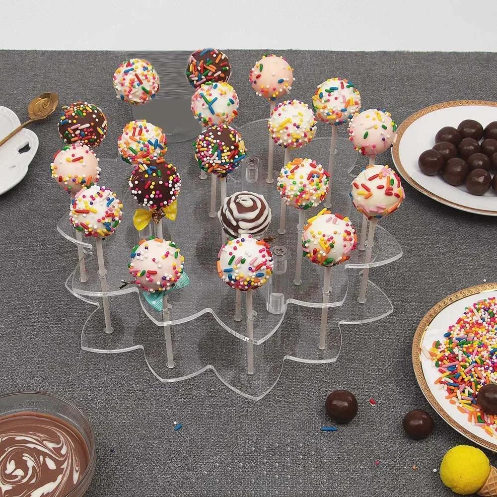 Flower Shaped Acrylic Display Rack with 19 Holes for Organizing Lollipops and Cake Pops in Retail Stores or Home Celebrations