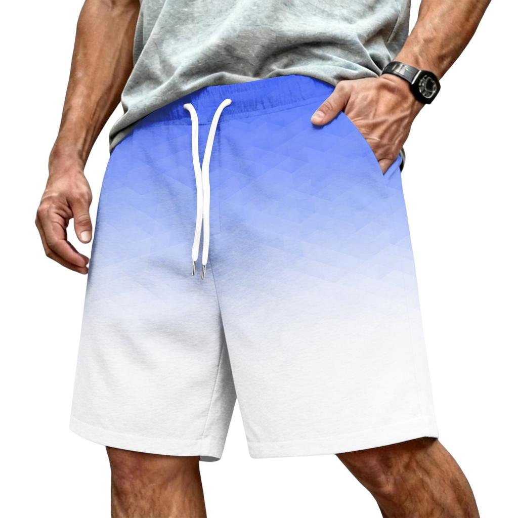 Men Casual Drawstring Waist Athletic Shorts Relaxed Fit Lightweight Breathable Fabric Gradient Print Elastic Waistband