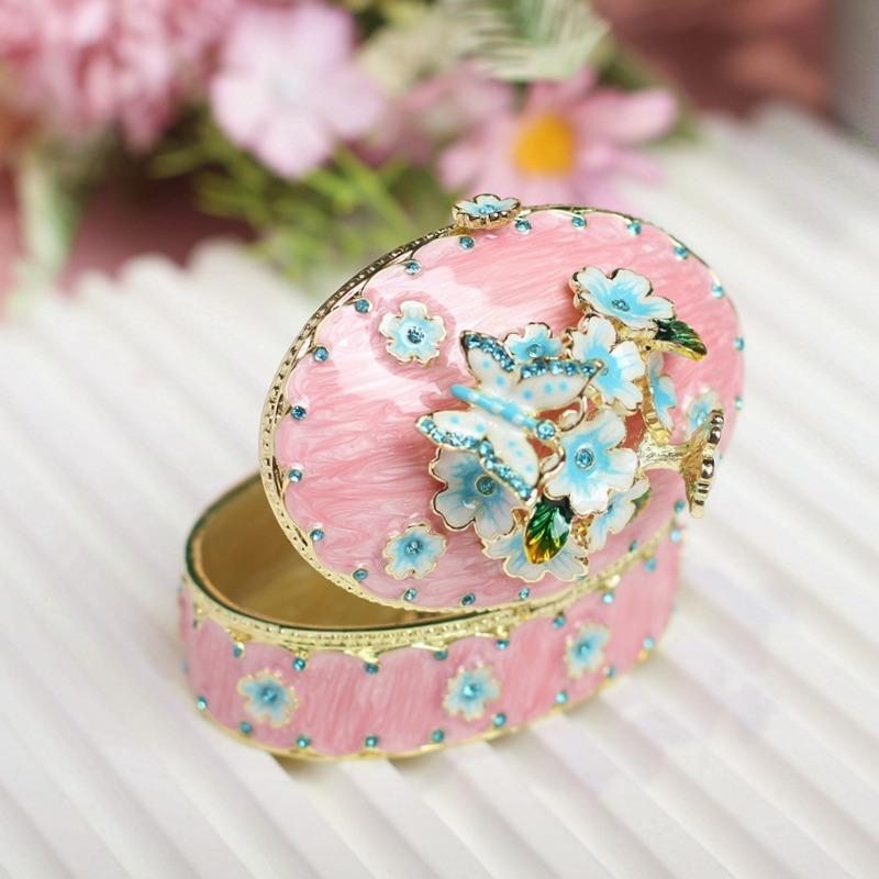 Cherry Blossoms Trinket Box Vintage Flower & Butterfly Enamel Jewelry Storage Case Handmade Ring Earring Storage Creative Gift