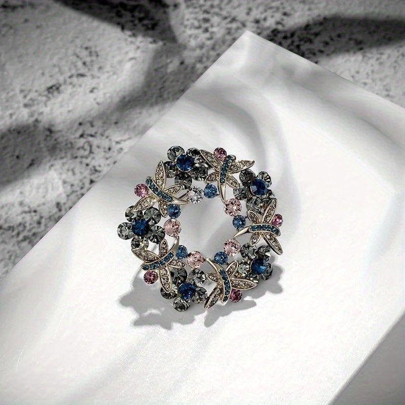 European and American Style Multi-Colored Floral Wreath Brooches, Fashionable Rhinestone Pins, Versatile and Elegant Suit Accessories