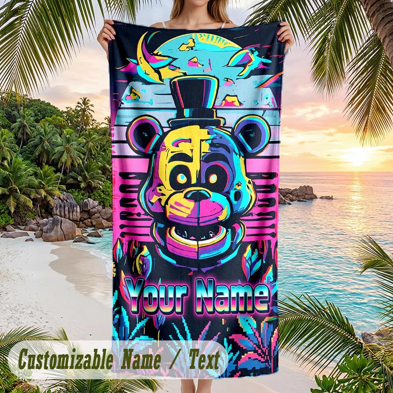 Five Nights At Freddy’s Beach Towel, Personalized Custom Text, Quick Dry Soft Large Towel For Swimming Pool Travel