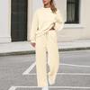 European-Americana Knit Women's Two-Piece: Long-Sleeve Top & Wide-Leg Pocketed Sweatpants