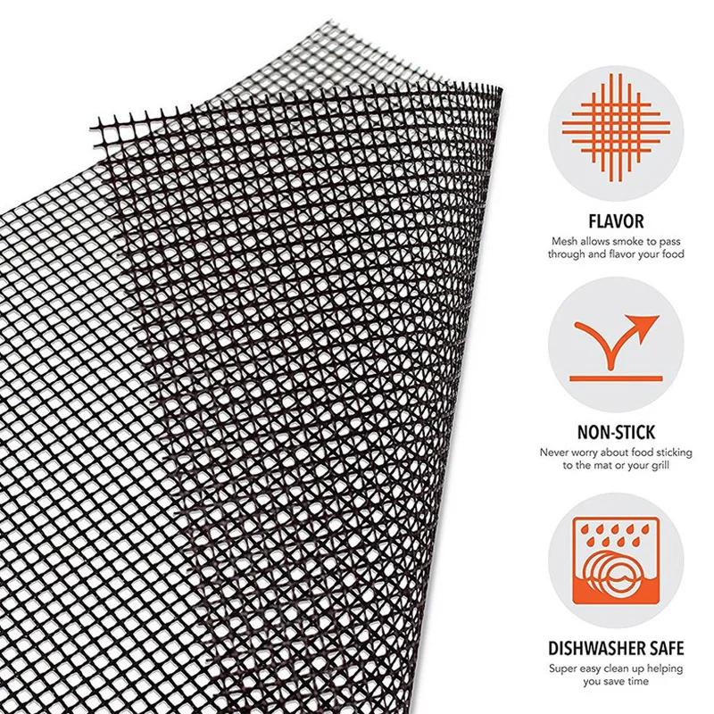 2Pcs BBQ Mesh Grill Mat Non-stick Barbecue Mat Reusable BBQ Mat Grill Sheet Liner PTFE Fiberglass Cooking Mat BBQ Accessories