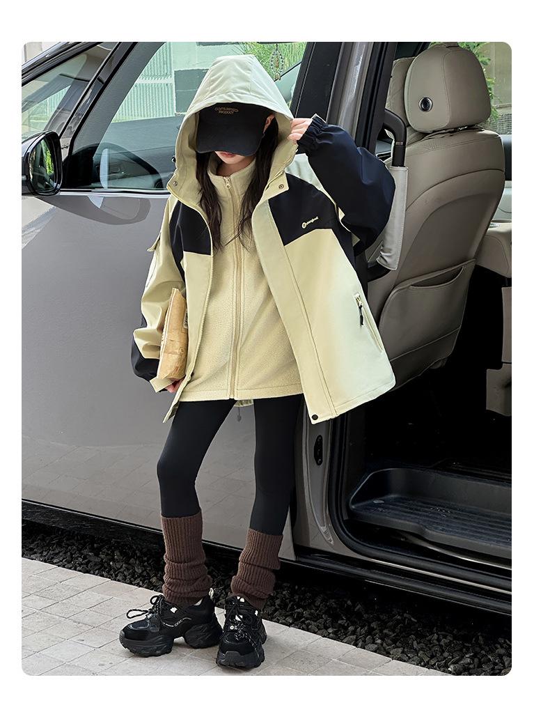 Girls' 3-in-1 Windbreaker Jacket: Autumn/Winter 2025, Large Child, Waterproof Outdoor Clothing