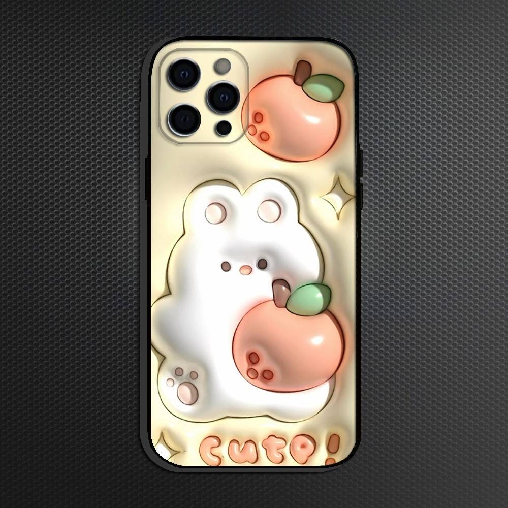 Kawaii Rabbit Phone Case For iPhone 16,15,14,13,12,11 Plus,Pro Max, Others Soft Black Cover