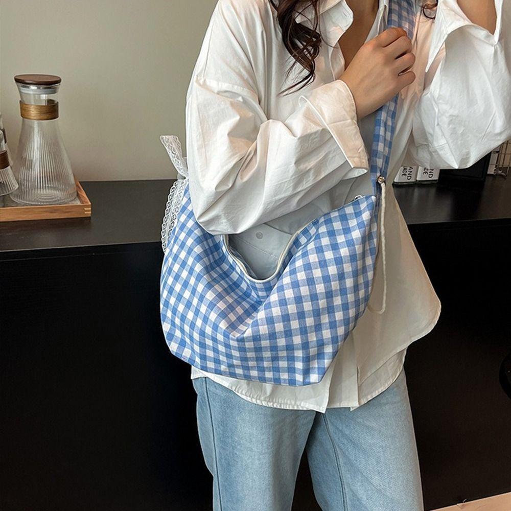 

Korean Crossbody Bag Plaid Handbags Simple Hobos Shoulder Bag Spring Summer чёрный