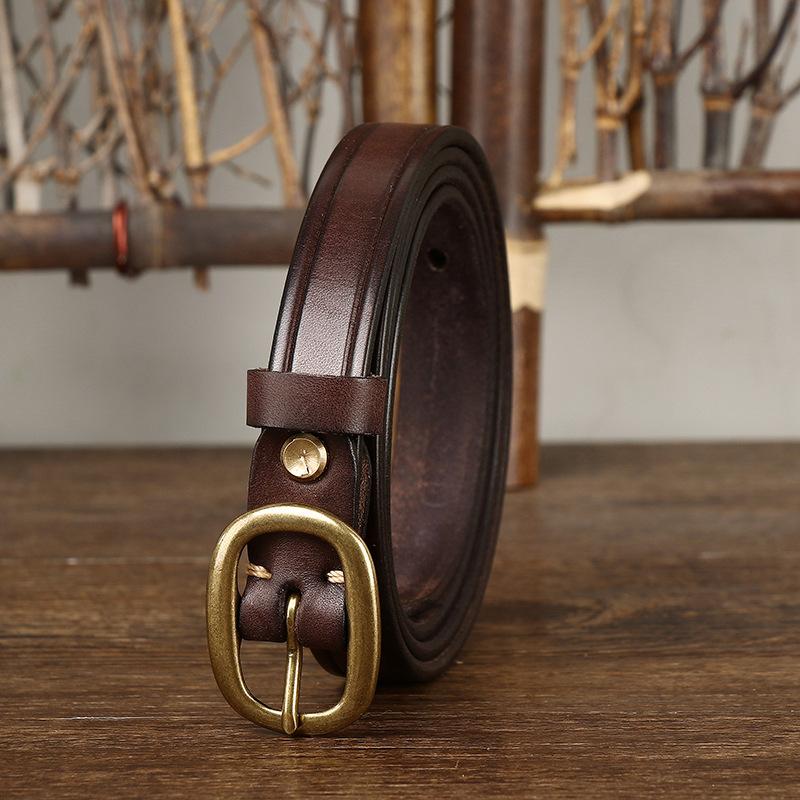 Retro Ins Style Belt Women's Fashion All-Match Genuine Cattlehide Leather Surface Jeans Decorative Thin Belt