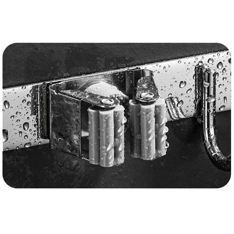 Stainless Steel Wall Mounted Mop Rack Non Perforated Mop Rack Bathroom Floor Mop Storage Rack Organizer Wall Mounted Organizer