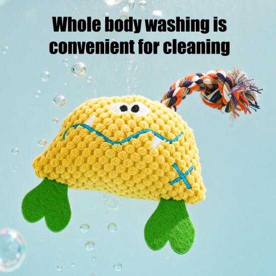 Corduroy Dog Chew Toy Squeaky Plush Toy with Colorful Rope Chew Resistant Self-Entertainment Toy Dogs Tug Toy for Small