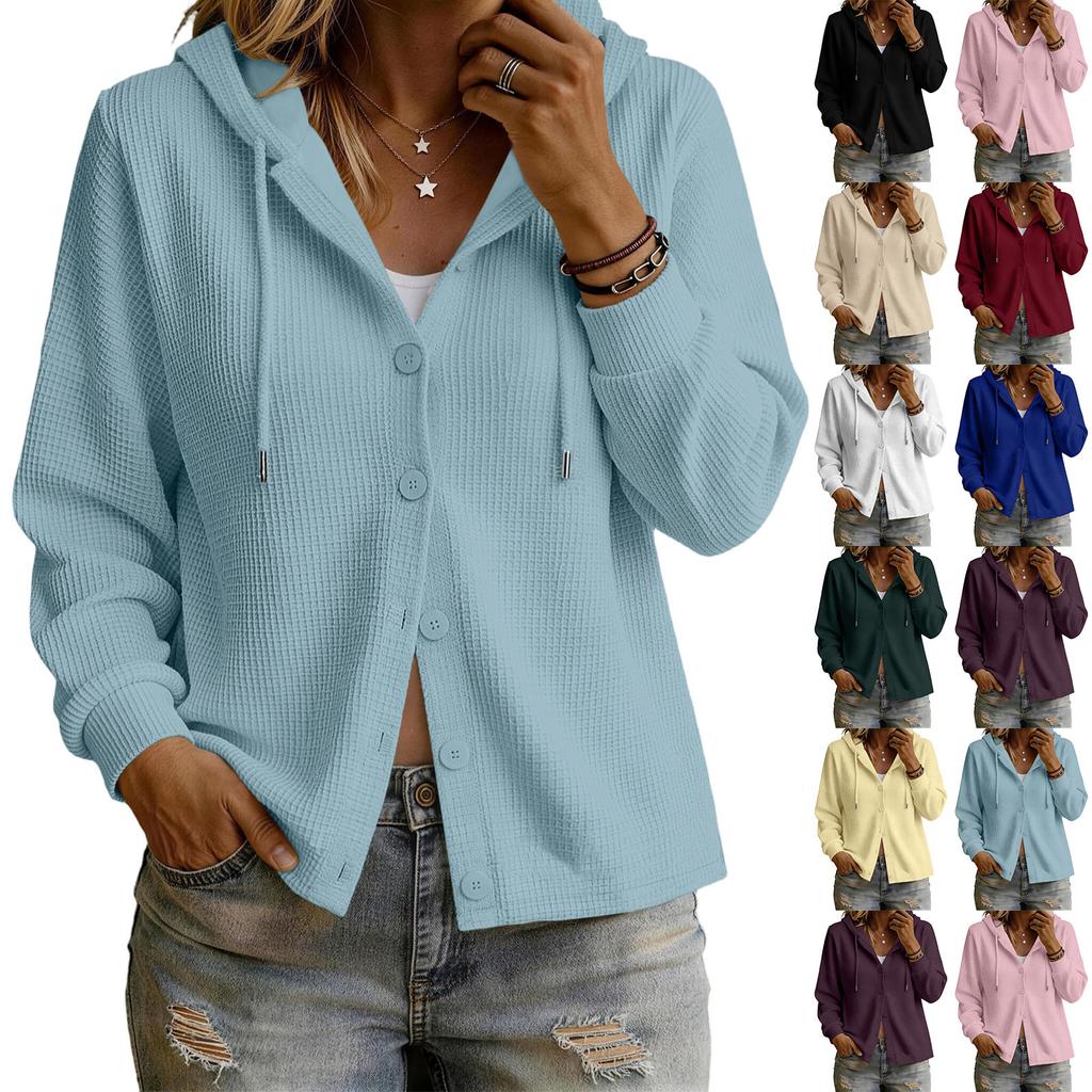 Women's Casual Hooded Long Sleeve Cardigan with Button Front Loose Fit Top