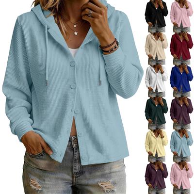 Women's Casual Hooded Long Sleeve Cardigan with Button Front Loose Fit Top