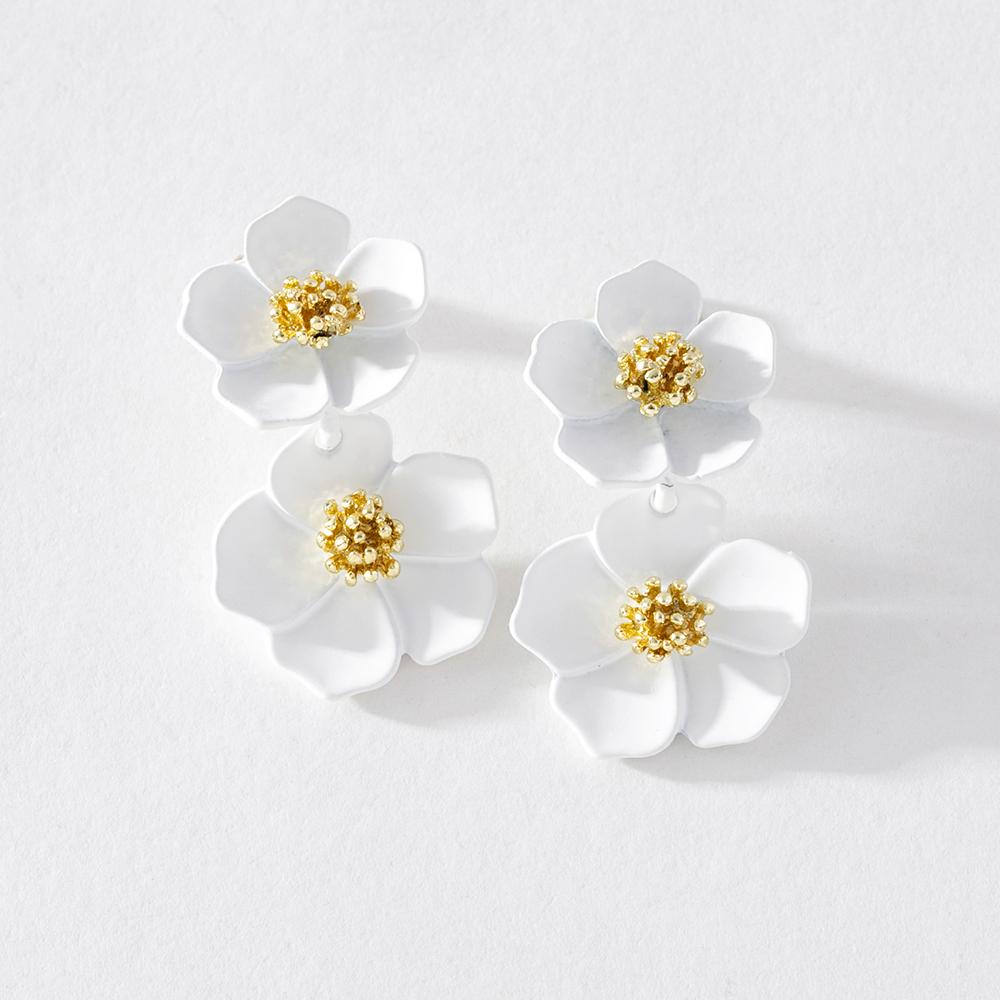 Fashion Sweet Colorful Multilayer Flower Drop Earrings Simple Alloy Lacquer Earrings for Women Jewelry Gifts PD722