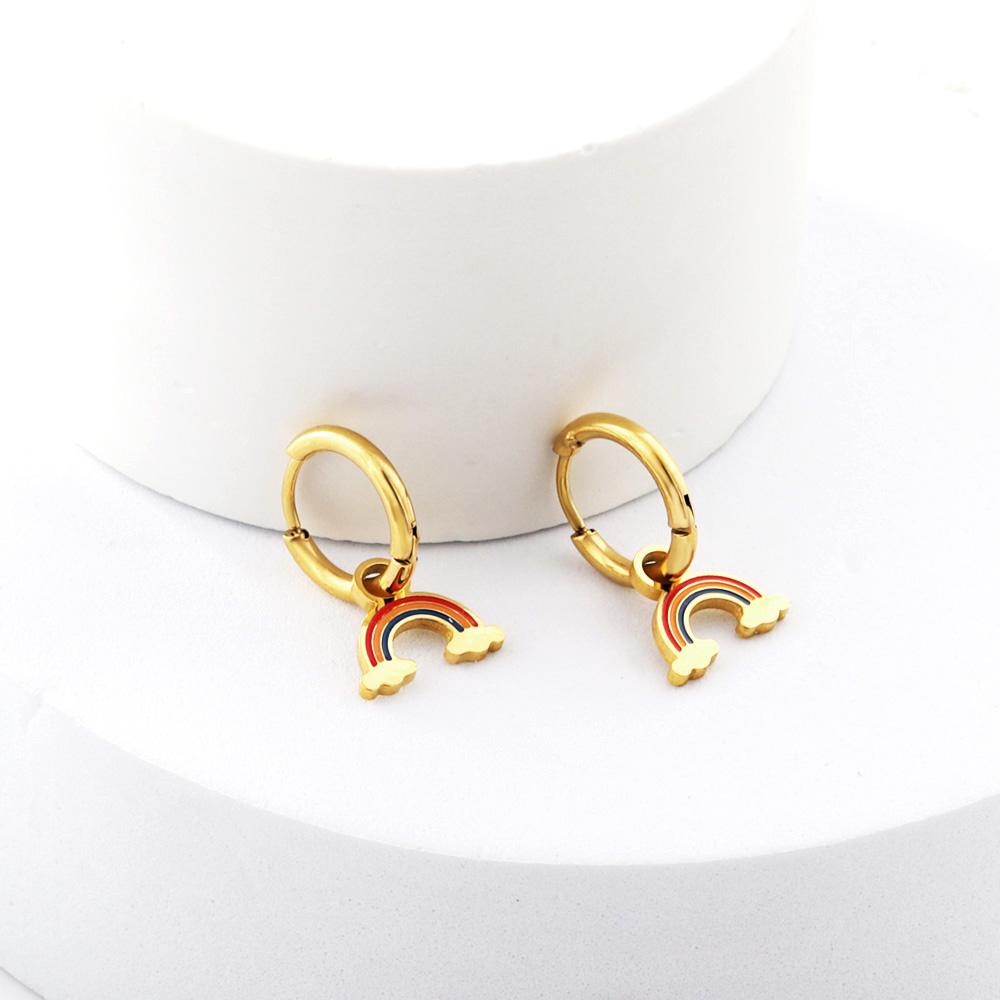 Stainless Steel Hoop Earrings Trendy Cartoon Strawberry Cherry Pendants Women Girls Round Huggie Earrings Dangles Party Jewelry