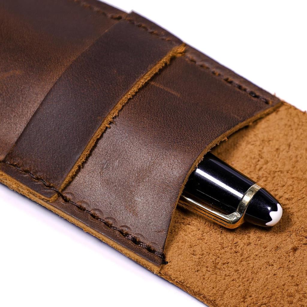 DK86 Leather Pen Case Holder Fountain Multi Pens Pouch Pen Protective Sleeve Cover - Small Coffee