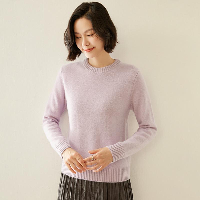 Women's Cashmere Round Neck Sweater - Thick, Versatile, Loose-Fit, Long Sleeve for Autumn/Winter