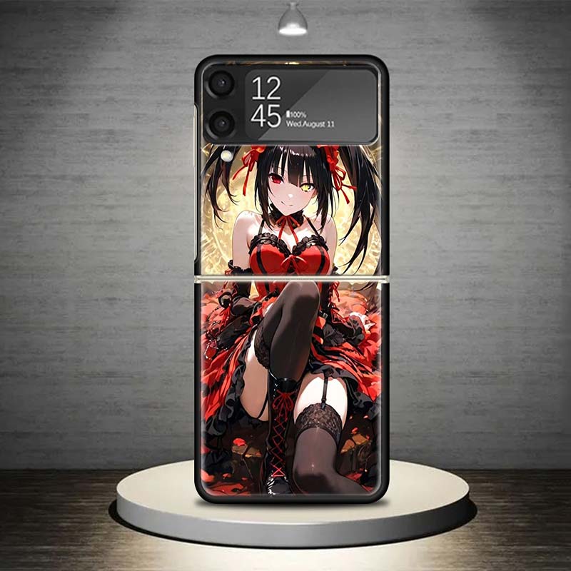 Date A Live Tokisaki Kurumi Phone Case For Samsung Galaxy Z Flip 7 6 5 4 3 5G Shockproof Cover Z Flip7 Flip6 ZFlip5 Flip3 Flip4