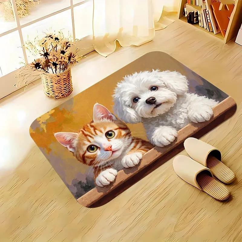 Cartoon Cute Cat Diatom Mud Floor Mat For Home Bathroom Door Non-slip Absorbent Mat
