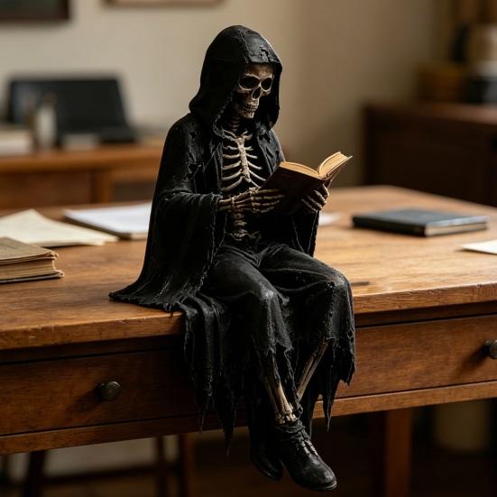 Jijijing Gotische Duistere Fantasie Figuur, Skelet Lezend Boek Beeldje, Academie Huisdecoratie voor Bibliotheek Kantoor Studiekamer Verzamelaar Display Cadeau