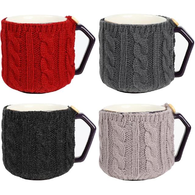 OBUSATT 4 Pcs Coffee Mug Cozy Knitted Cup Cozy Reusable Mug Cozy Coffee and Tea Mug Warmer Crochet Coffee Sleeves Mug Cozy Coffee Mug Decoration for
