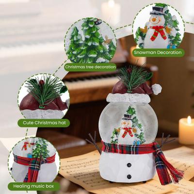 Yousheng Christmas Faux Crystal Ball Ornament Cartoon Scarf Snowman Snow Ball with Music Box Home Office Holiday Party Desktop Decoration