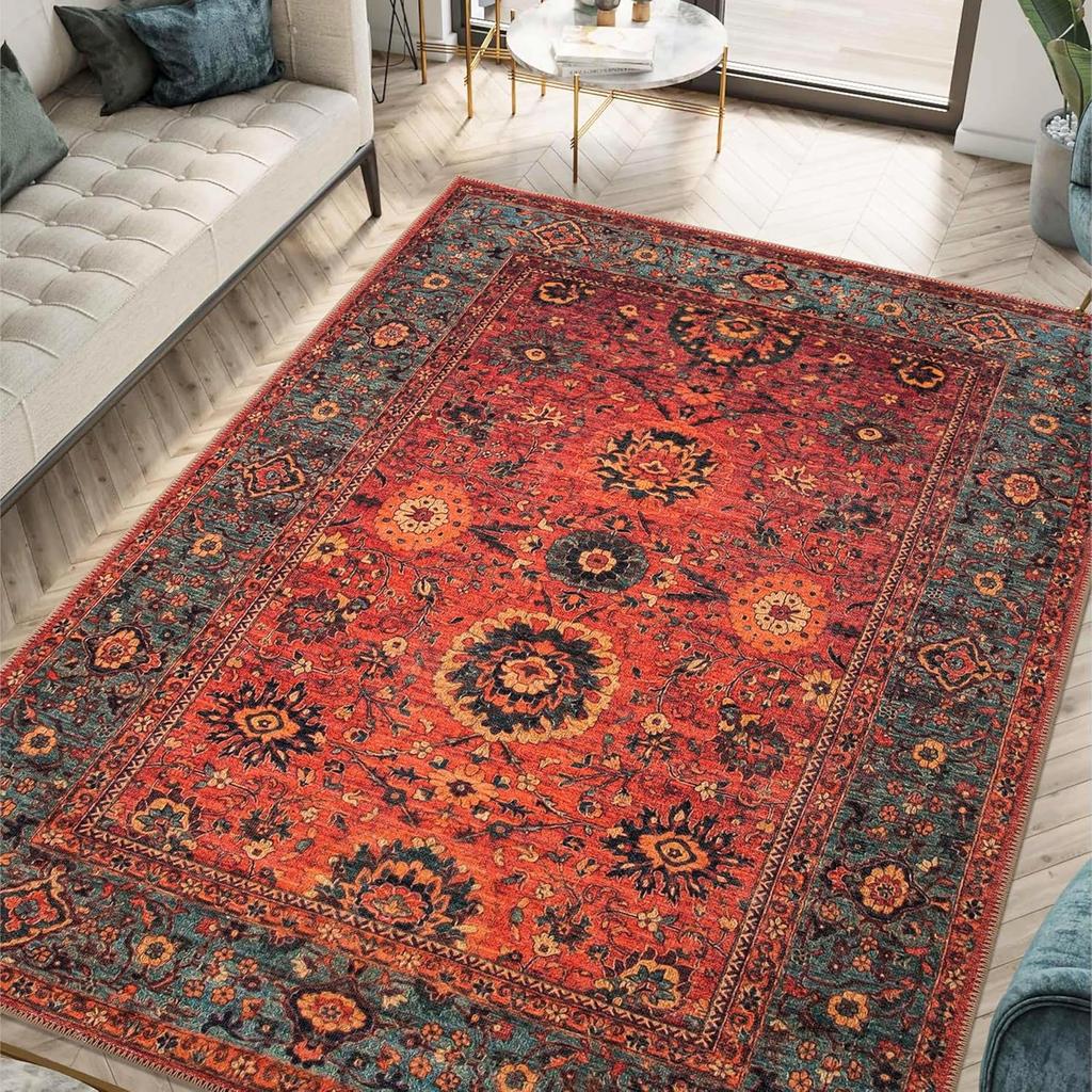 Luxurious Red Vintage Print Carpet Elegant Non Slip Rug for Living Room Bedroom Classic Floor Mat Home Decor Easter Festivals