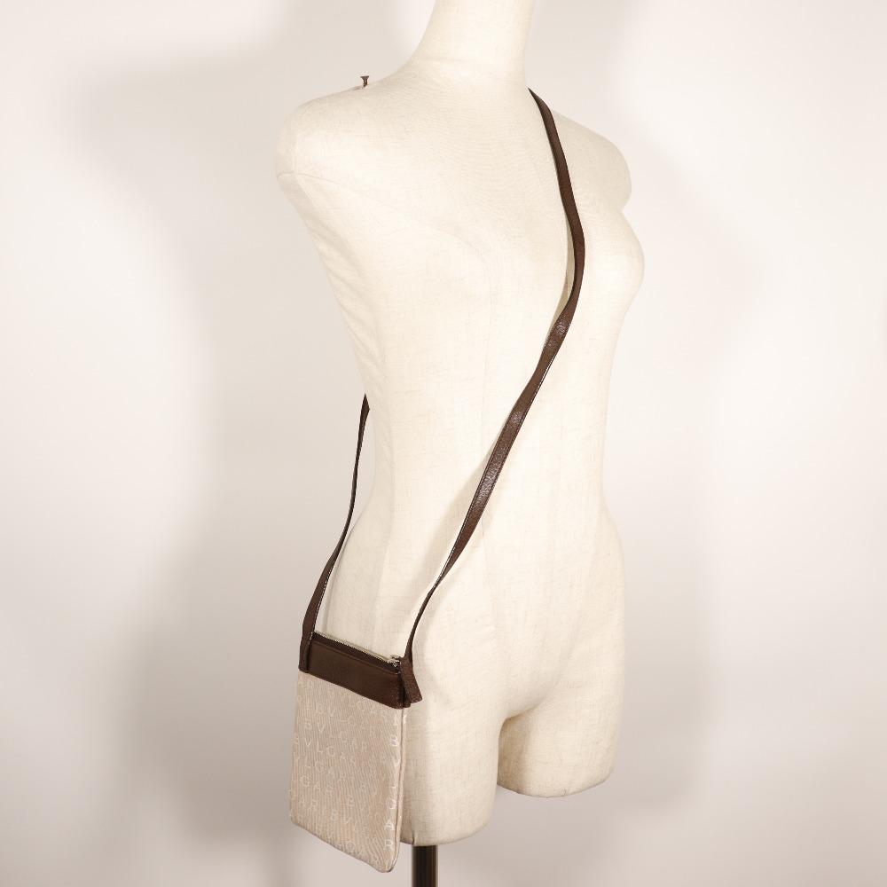 Bvlgari Logo Mania Shoulder Bag Pochette beige/Brown Canvas/leather Unisex Used