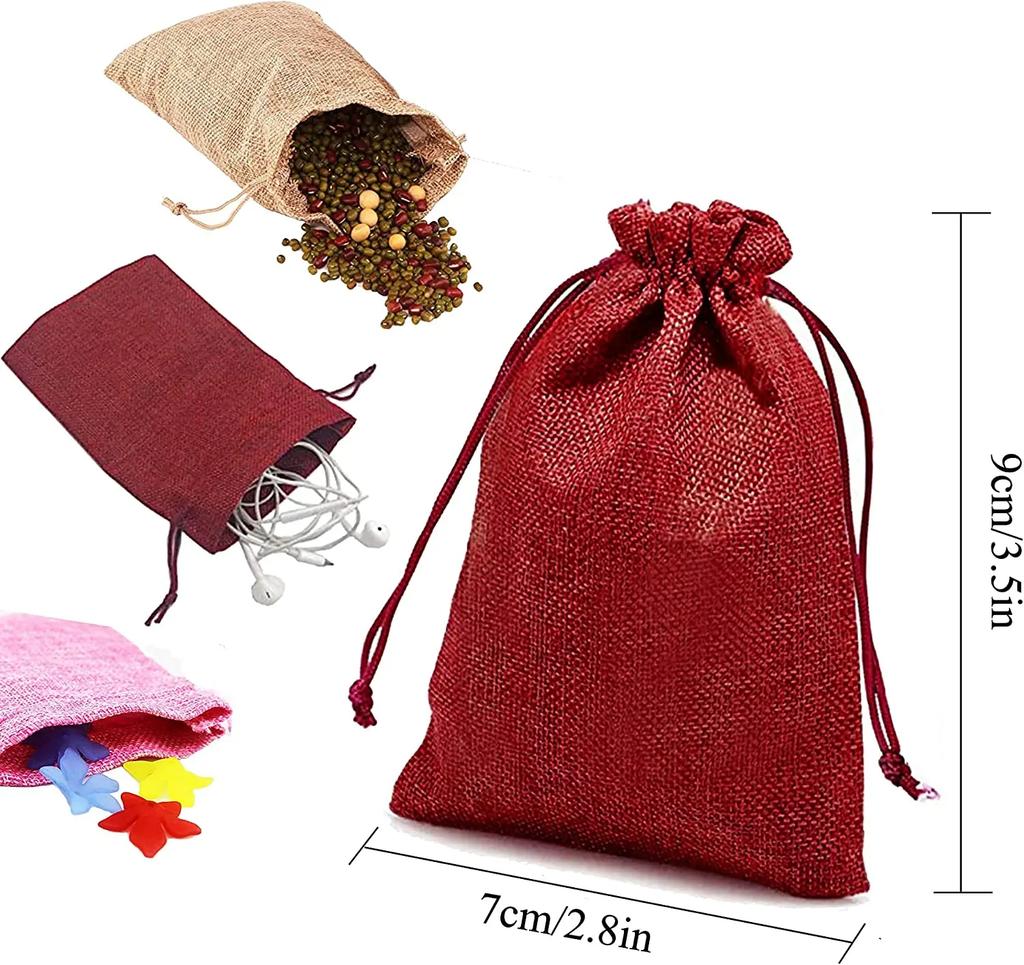 10/5Pcs Jute Drawstring Natural Burlap Bag Jute Gift Bags Multi Size Jewelry Packaging Wedding Diy Burlap Bags Customizable Logo