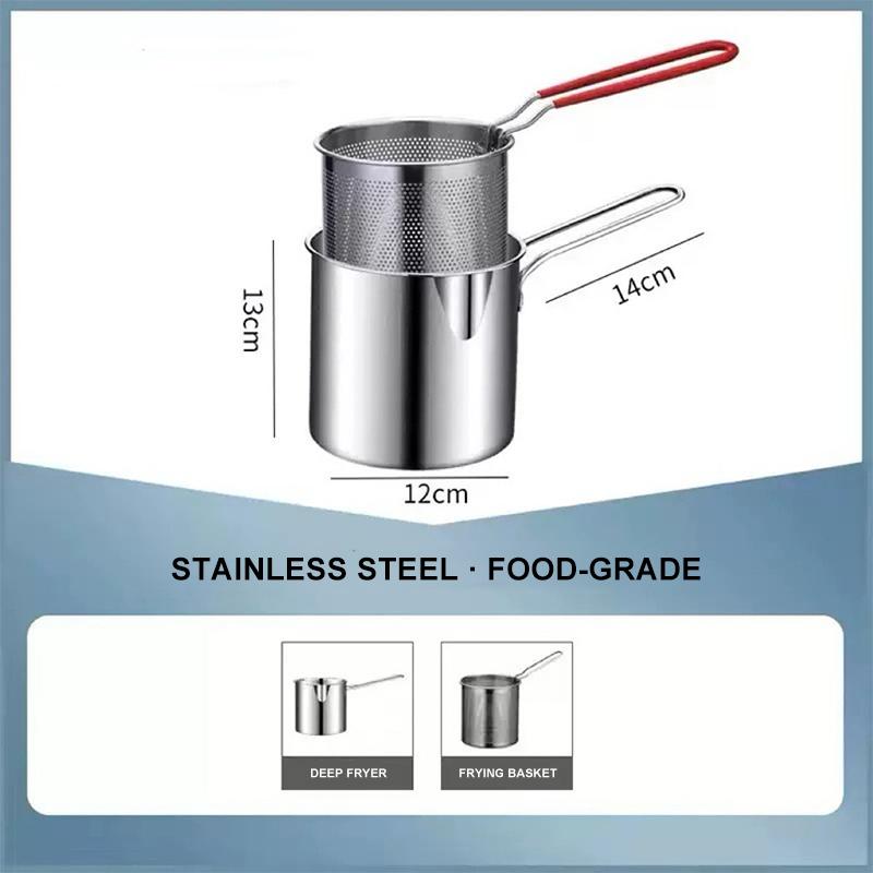 Extra Thick Stainless Steel Deep Fryer Pot Multifunctional Frying Pan For Fried Chicken Egg Oil Drain Noodle Induction Gas Stove