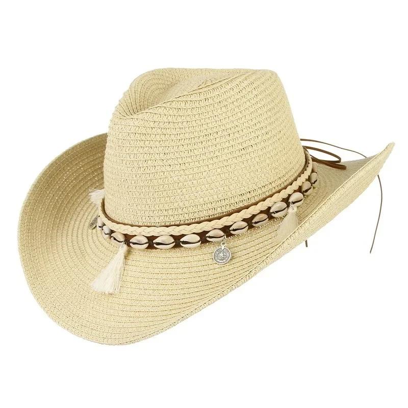 

Fashion Summer Straw Hat Women Beach Lady Sun Caps Panama Hat Cowboy Straw Cap UV Protection Sonskerm Hoede Adjustable Hat 56-62CM жёлтый