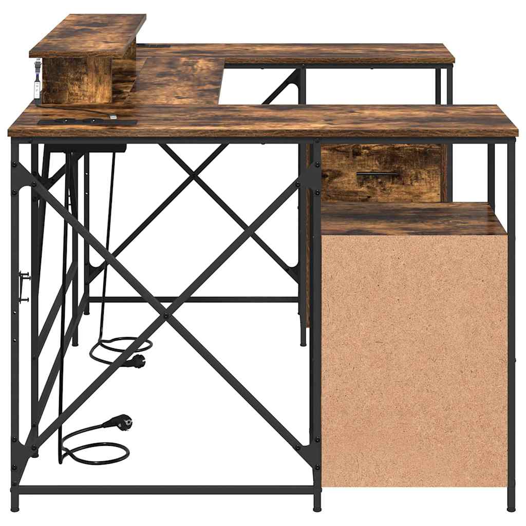 Desk with Shelf Smoked Oak 182 x 101 x 87.5 cm