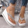 Fashion White Rhinestone Wedge Sandals for Women Summer 2026 Chunky Platform Flip Flops Woman Thick Sole Clip Toe Beach Slippers