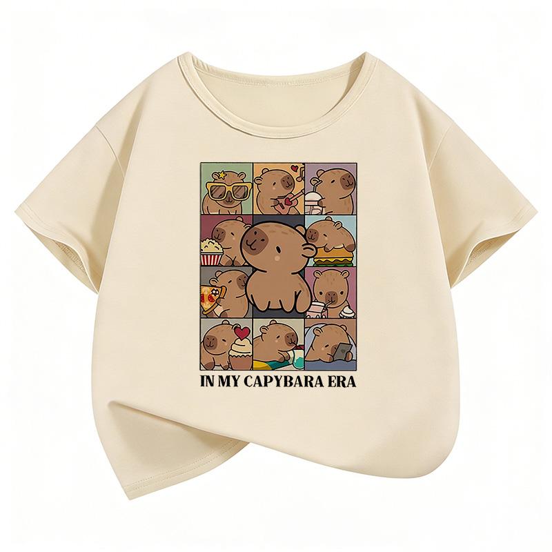 Kawaii Shirt Capybara Graphic Kids Tshirts Summer Short Sleeve Tees Cartoon Animal Boys Girls Clothes Tops Y2K Children T-shirt