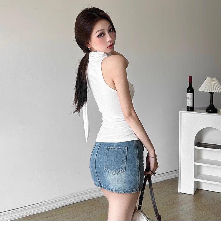 Y2K Style Cowl Neck Tie Halter Tank Top - Women's 2025 Sweet & Cool Summer Vest